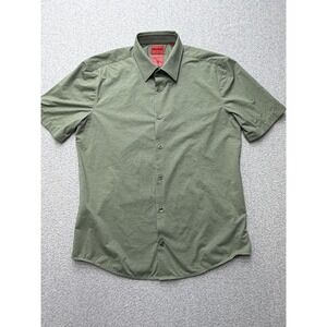 HUGO Shirt Mens Medium Green Performance Casual Slim Fit Stretch Button Up